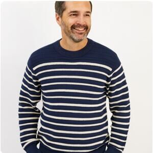 Scotch & Soda Men's SZ L Organic Cotton Navy White Striped Crew Neck Sweater NWT